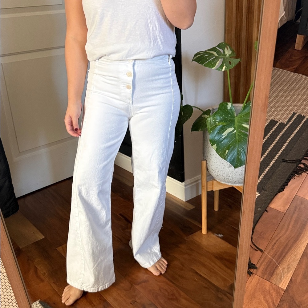 Zara Kids / adult Petite High Rise White Wide Leg Pants. Size 13-14